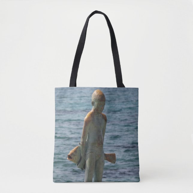 Bolsa Tote Rapaz e sua estátua de Peixe Paphos, seafronta (Frente)
