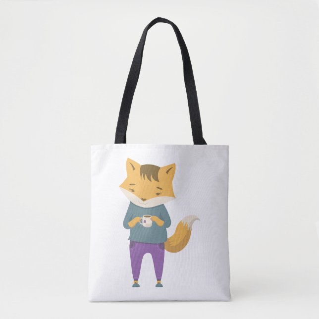 Bolsa Tote Raposa-branca com xícara de chá (Frente)