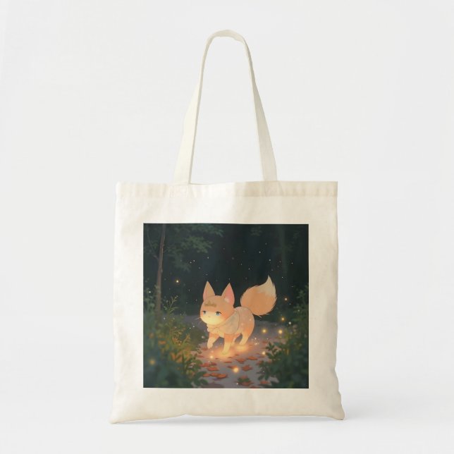 Bolsa Tote Raposa Celestial em Floresta Estrelada (Frente)