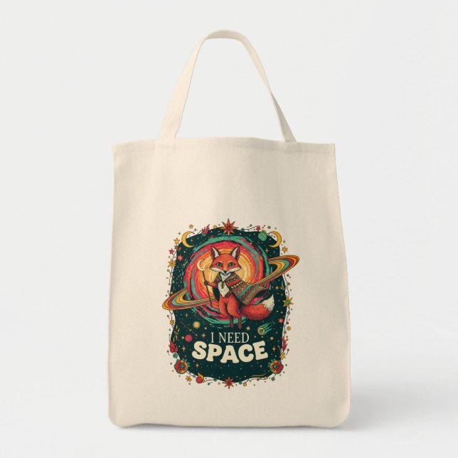 Bolsa Tote Raposa Cósmica Multicolor Boho Preciso Espaço Retr (Frente)