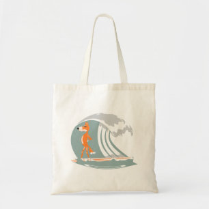 Bolsa Tote Raposa de Cartoon num Surfboard