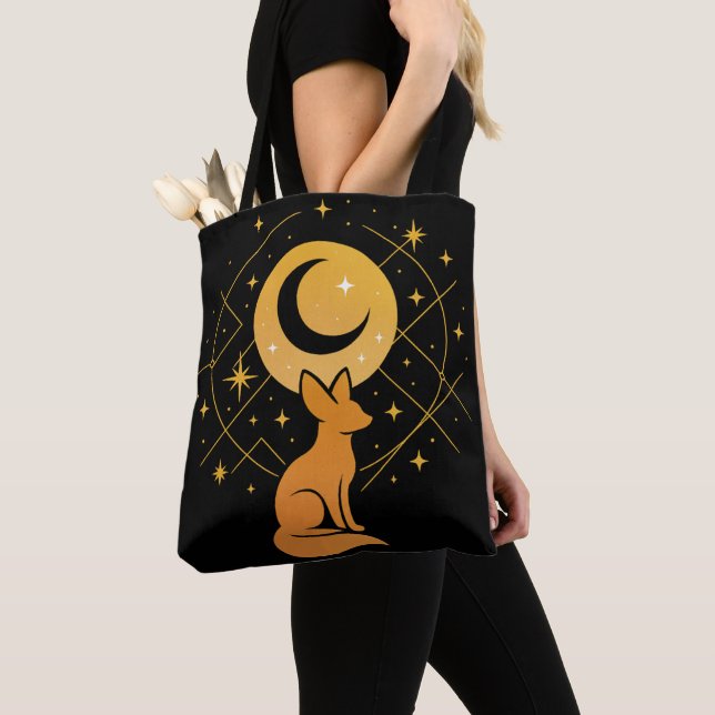 Bolsa Tote Raposa do Deserto Celestial - Lua e Estrelas Cósmi (Close Up)