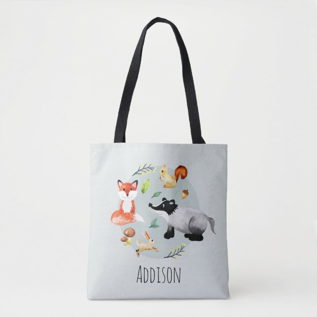 Bolsa Tote Raposa e Crianças de Animais das Florestas da Flor (Frente)