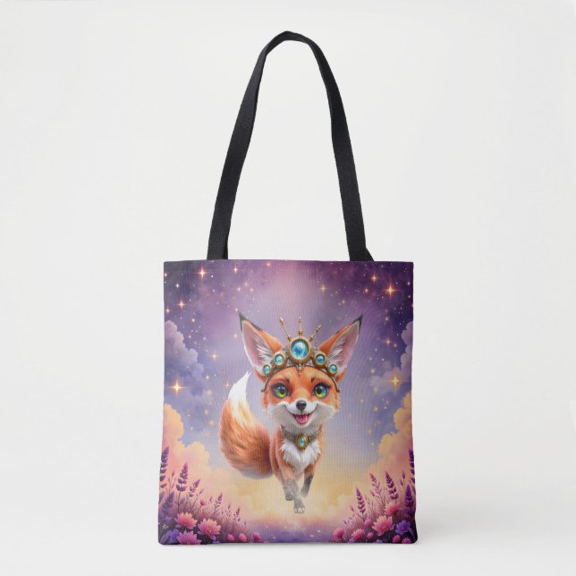 Bolsa Tote Raposa Estrelada dos Prados ao Luar.  (Frente)