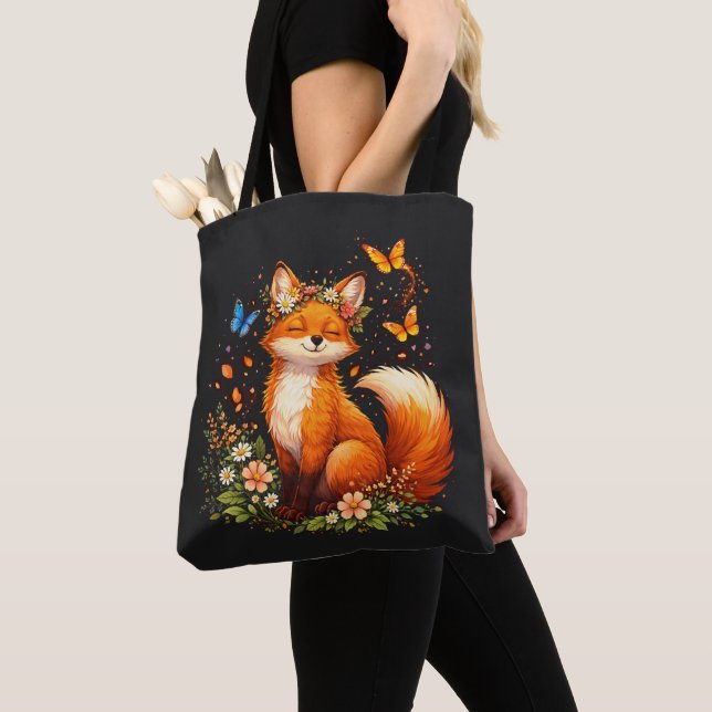 Bolsa Tote Raposa Fofa Com Flores (Close Up)