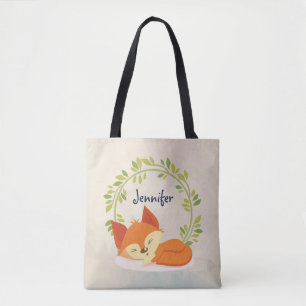 Bolsa Tote Raposa Laranja Cachoreira com Folha Verde