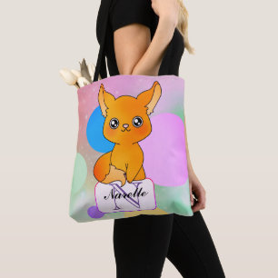 Bolsa Tote Raposa Mística com Monograma de Pastel Sonhento