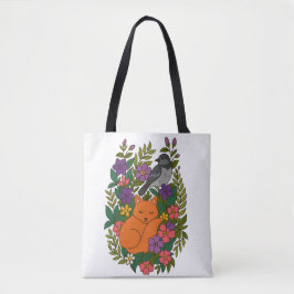Bolsa Tote Raposa, pombo e flores