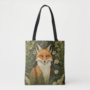 Bolsa Tote Raposa Vermelha Elegante E Folhagem Verde