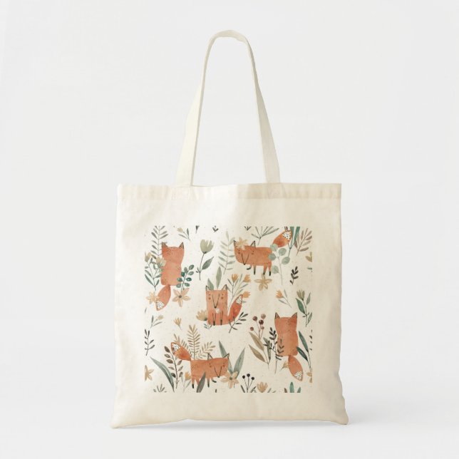 Bolsa Tote Raposas nos prados: Aquarela sem costura (Frente)