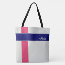 Bolsa Tote Raspberry Dark Blue Stripes Personalizadas