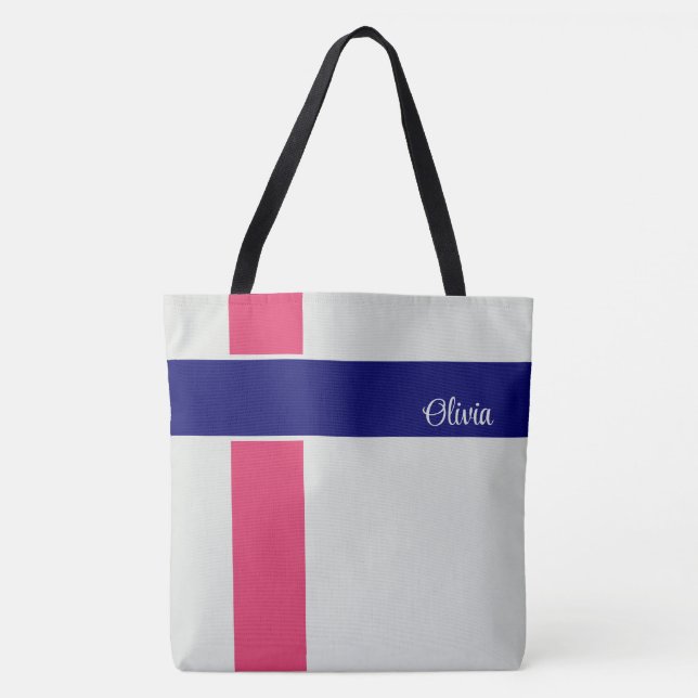 Bolsa Tote Raspberry Dark Blue Stripes Personalizadas (Frente)