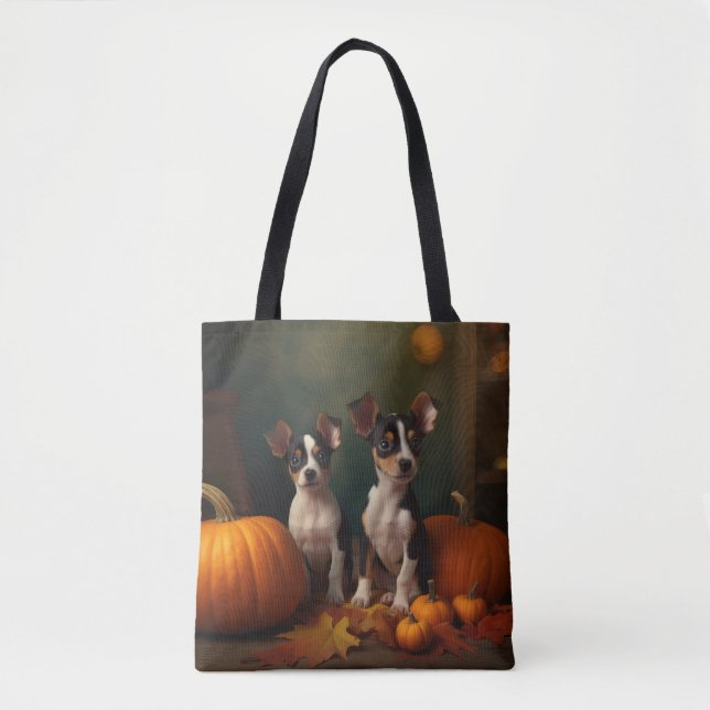 Bolsa Tote Rat Terrier Puppy Autumn Delight Pumpkin (Frente)