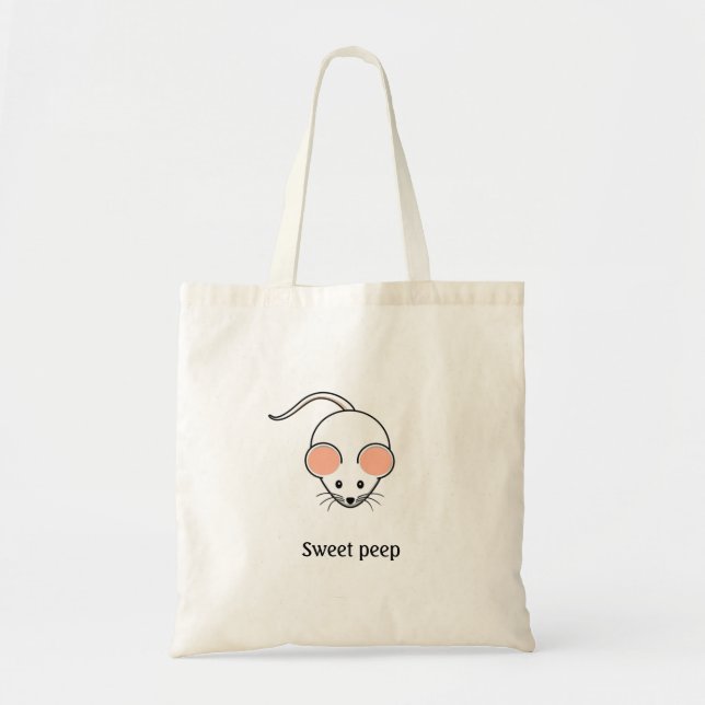 Bolsa Tote Rato branco fofo e caligrafia (Frente)