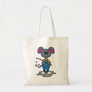 Bolsa Tote Rato como pescador com barra de pesca