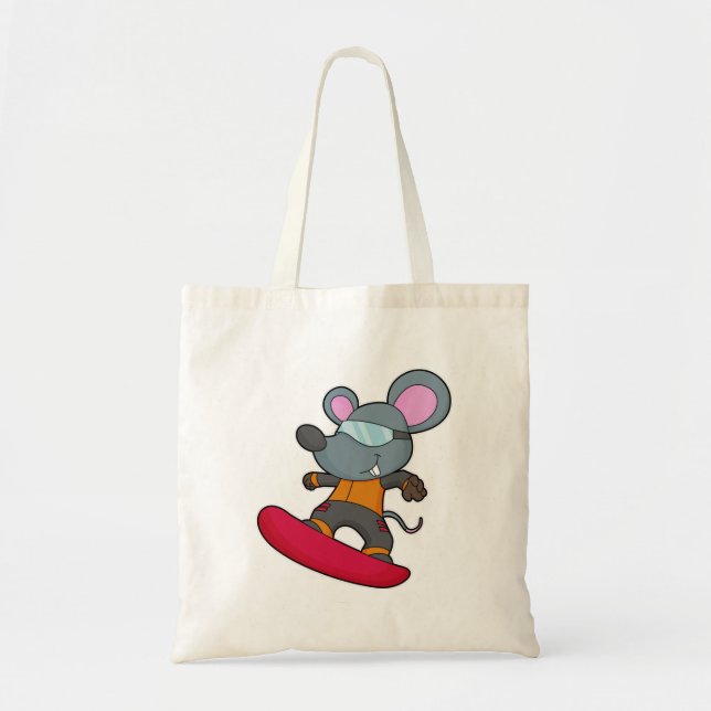 Bolsa Tote Rato como Snowboarder com Snowboard (Frente)
