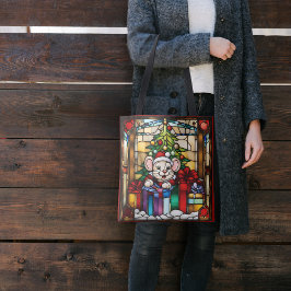 Bolsa Tote Rato de Natal em Presentes Vidro Colorido Falso