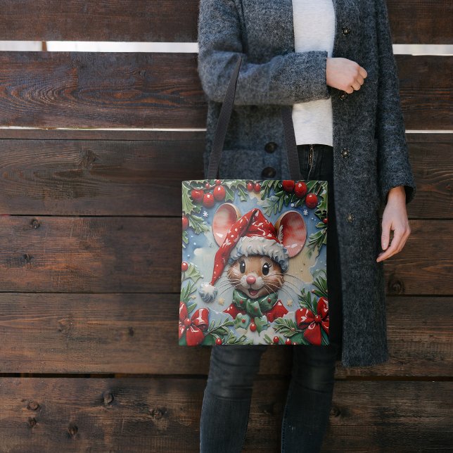 Bolsa Tote Rato de Natal Espiando (Criador carregado)