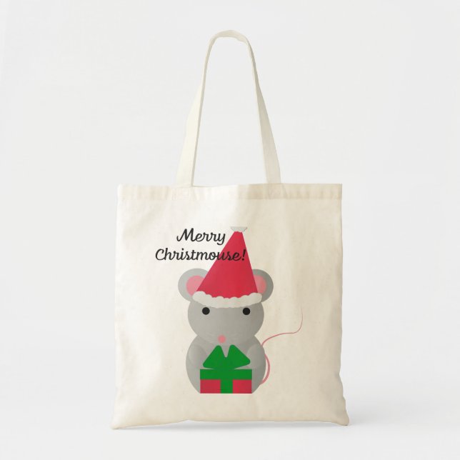 Bolsa Tote Rato de Natal Gato e feliz (Frente)