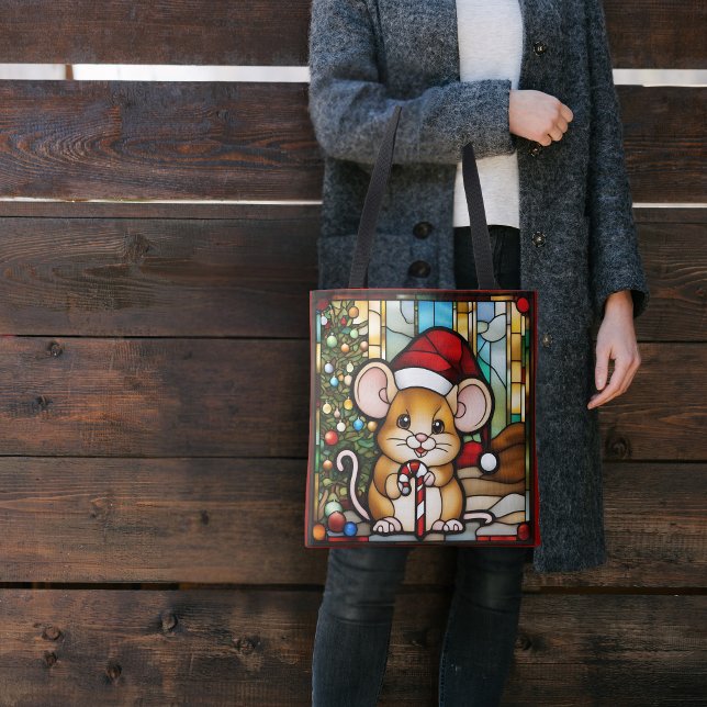 Bolsa Tote Rato de Natal Vidro Manchado Falso (Criador carregado)