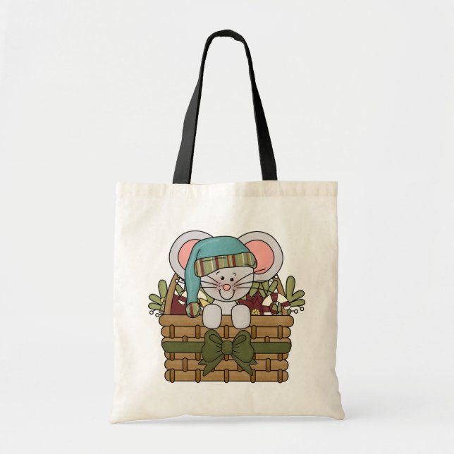 Bolsa Tote Rato do Natal na cesta (Frente)