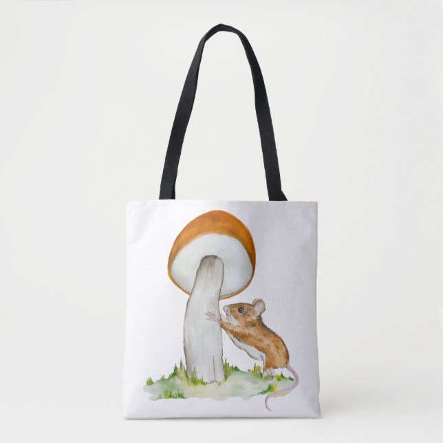 Bolsa Tote Rato engraçado com cogumelo selvagem (Frente)