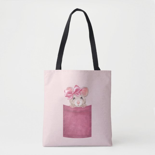 Bolsa Tote Rato no bolso. Versão rosa (Frente)