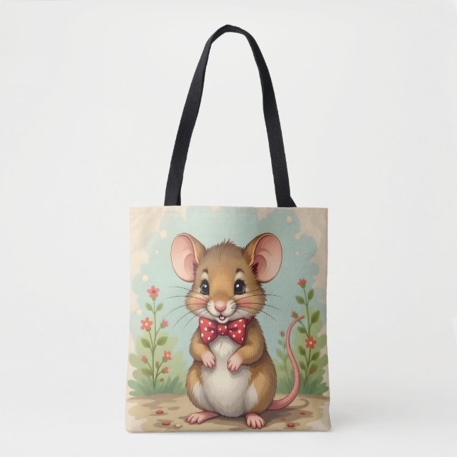 Bolsa Tote Rato pequeno fofo e adorável com gravata (Frente)
