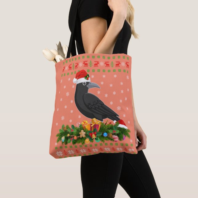 Bolsa Tote Raven Crow Bird Lover Xmas Santa Hat Ugly Crow (Close Up)