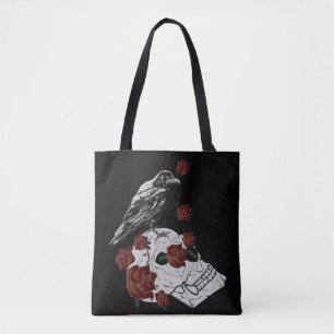 Bolsa Tote Raven e Skull Rosa vermelha Shopping Bag