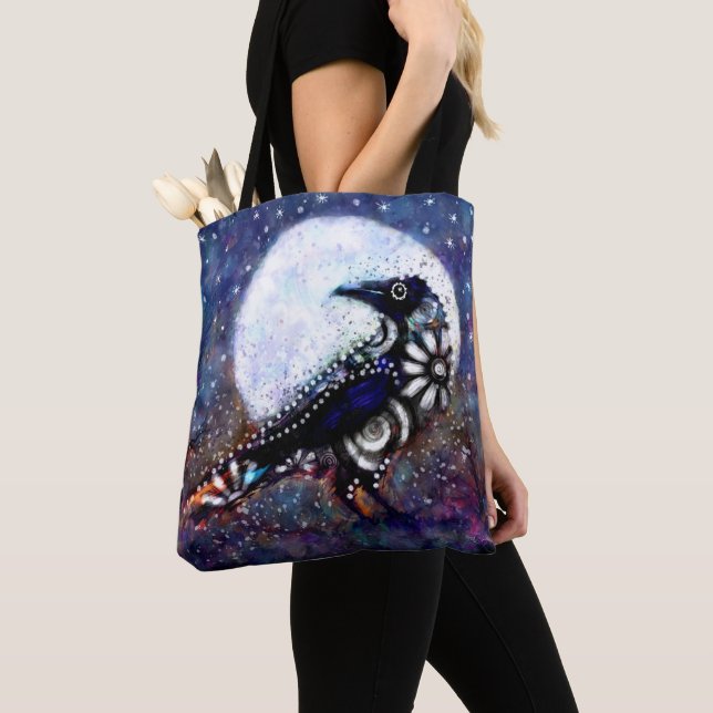 Bolsa Tote Raven Moon Floral Preto Branco Branco (Close Up)