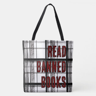Bolsa Tote Read Banned Books Hand Drawn Plaid