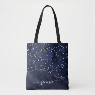 Bolsa Tote Real Blue Glitter Stars Glam Wave Personalizada