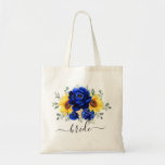 Bolsa Tote Real Blue Rustic Sunflower Modern Wedde Bride<br><div class="desc">O saco de tote de casamento elegante e moderno de países rústicos apresenta girassol amarelo brilhante, pénia azul-real, hálito de bebê, chupa floral de girófilos/coroa com folhas de eucalipto. Por favor, encontre mais designs e variações na minha loja de "blisswedingpaperie". E fique à vontade para me contactar para mais personalizações...</div>