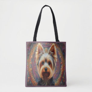 Bolsa Tote Realista Yorkshire Terrier Dog Fronteira Colorida