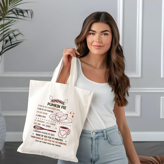 Bolsa Tote Receita de Torta de Abóbora Caseira Presente de Fe (Criador carregado)