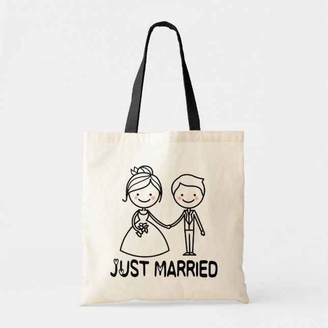 Bolsa Tote Recem casados Caricatura Noiva e Casamento Negro (Frente)