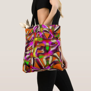 Bolsa Tote Recortes tortos coloridos, cor-de-rosa e arranhão