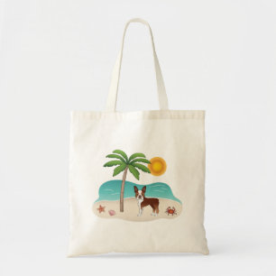 Bolsa Tote Red Boston Terrier Em Uma Praia Tropical De Verão