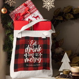 Bolsa Tote Red Buffalo Plaid “Eat, Drink & Be Merry”