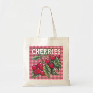 Bolsa Tote Red Cherries Fruta Gingham Retro Vintage