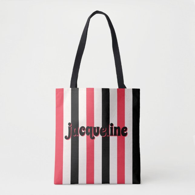 Bolsa Tote Red Cherry e Black Cabana Stripe Luxe (Frente)