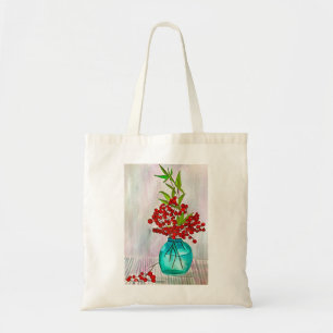 Bolsa Tote Red Christmas Berries - cor d'água, arte