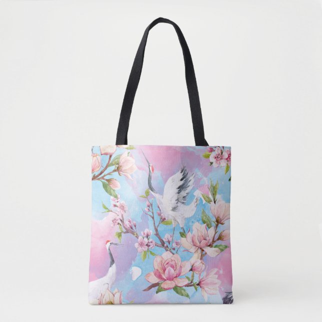 Bolsa Tote Red Crane Watercolor - Japão (Frente)