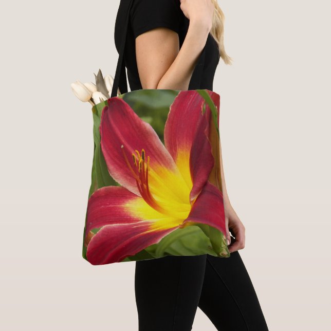 Bolsa Tote Red Daylily Bloom Floral (Close Up)