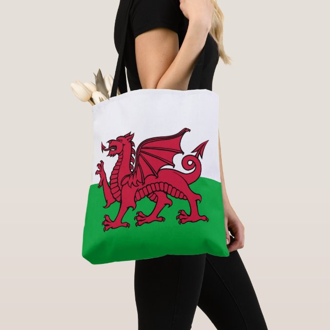 Bolsa Tote Red Dragon Celtic Flag & Welsh (Close Up)