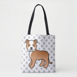 Bolsa Tote Red E White Staffordshire Bull Terrier Dog