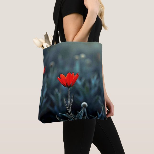 Bolsa Tote Red Flower Dark Night Solitude Art (Close Up)