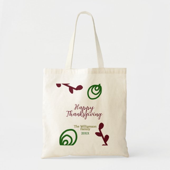 Bolsa Tote Red green happy Thanksgiving floral leaf fall (Frente)