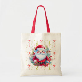 Bolsa Tote Red Green Music Notes e Papai Noel